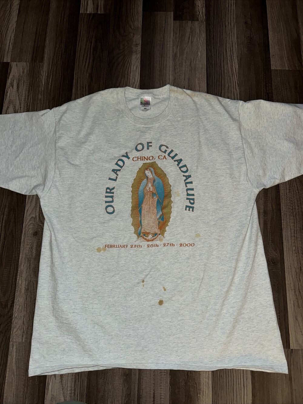 Vintage Virgin De Guadeloupe T-Shirt Grey XL 23x29 Fruit Of The Loom Tag Y2K